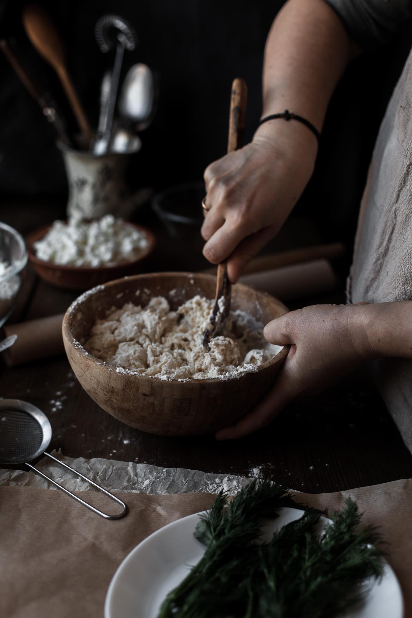 Close-up artisan hands preparing dough
