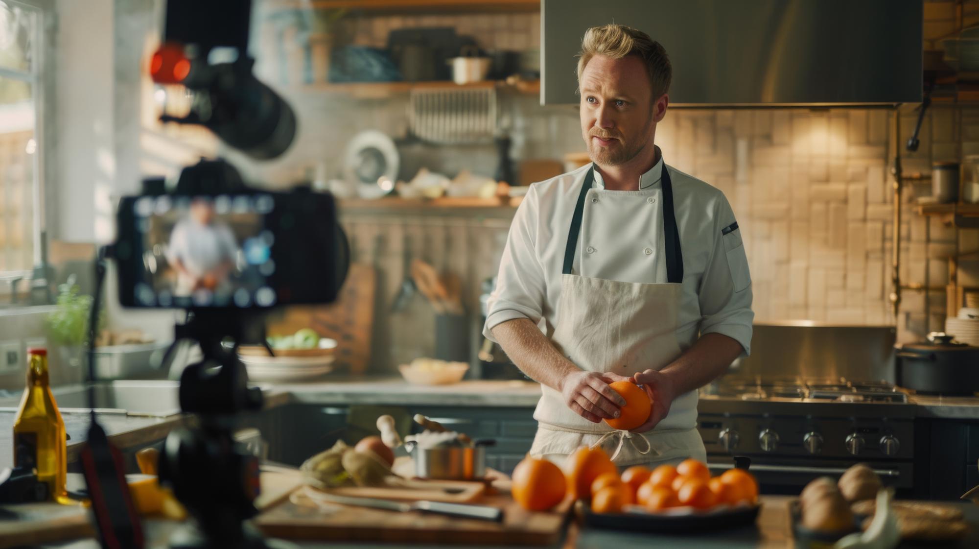 Studio kitchen with chef teaching