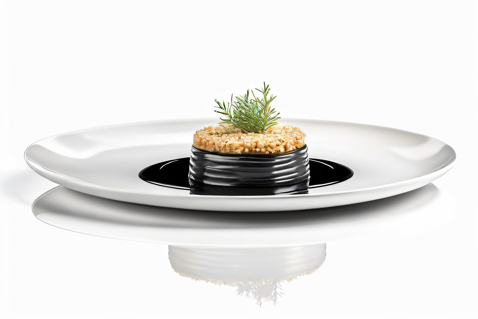 Plated starter on marble counter