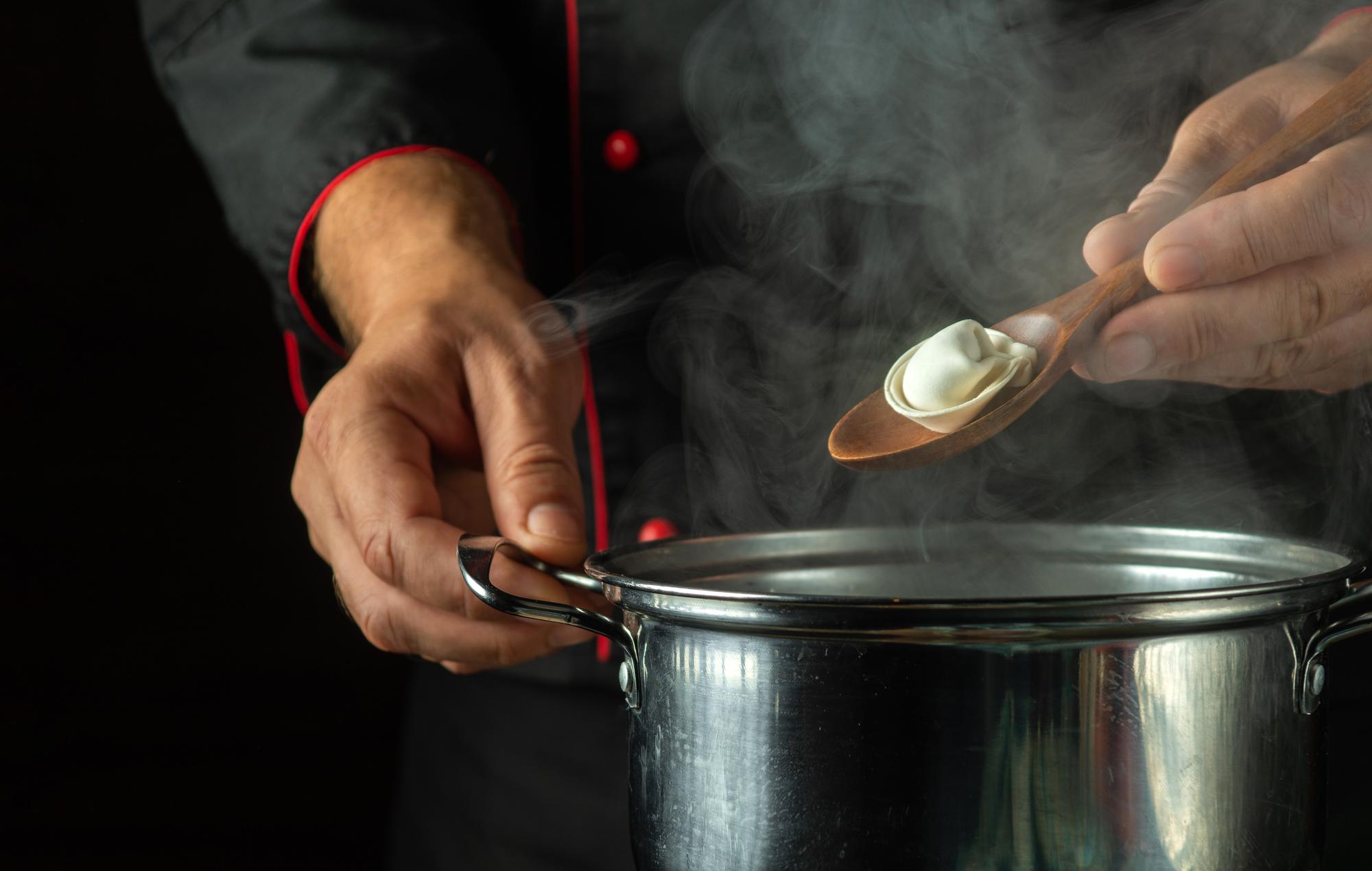 Close-up sauce finishing on pan